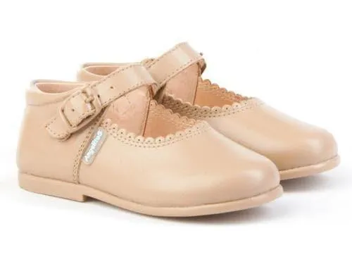 Angelitos - Girls Camel Leather Mary Jane Style Shoes
