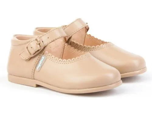 Angelitos - Girls Camel Leather Mary Jane Style Shoes