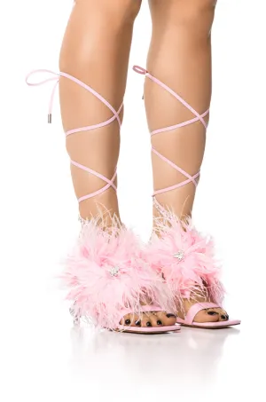 AZALEA WANG CLOVE BUTTERFLY EMBELLISHED FEATHER SANDAL IN PINK
