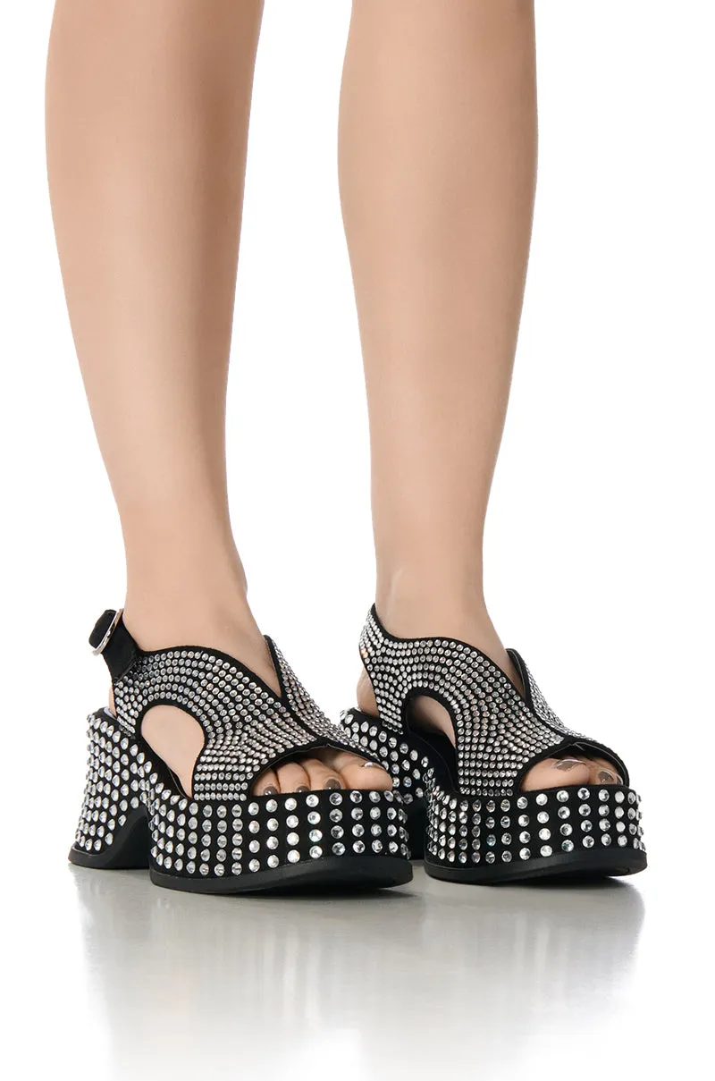 AZALEA WANG EASTONA BLACK EMBELLISHED CHUNKY SANDAL