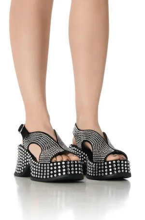 AZALEA WANG EASTONA BLACK EMBELLISHED CHUNKY SANDAL