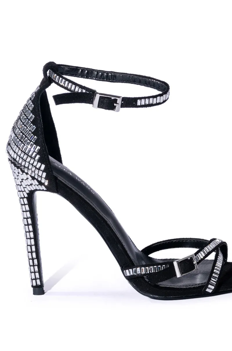 AZALEA WANG MIRIN EMBELLISHED CHUNKY STRAP SANDAL IN BLACK