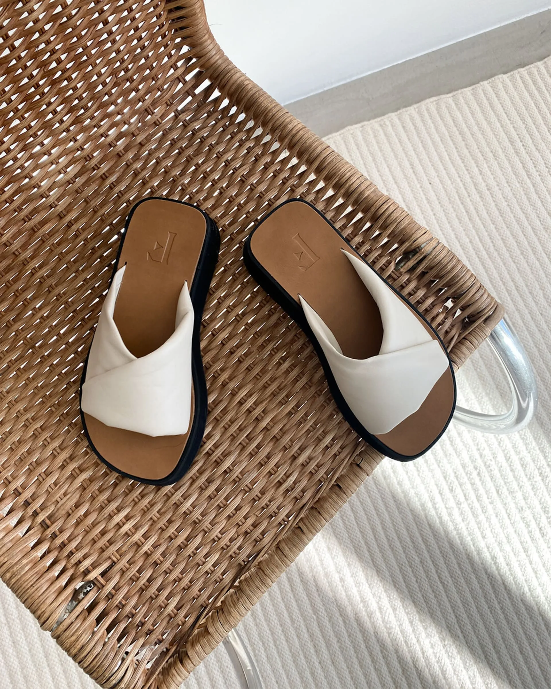 Bea Creme Leather Flat Sandals