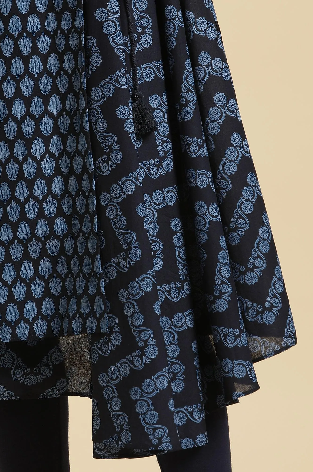 Blue Mock Wrap Print Mix Kurta
