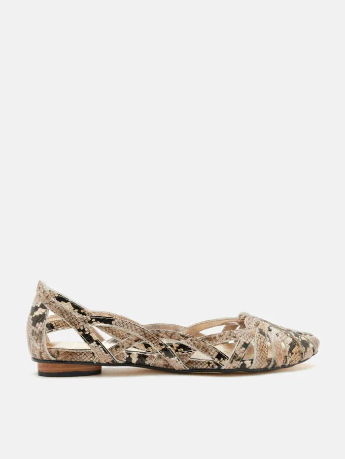 Celina Python-Print Embossed Leather Weaved Flats