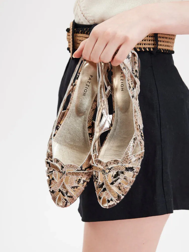 Celina Python-Print Embossed Leather Weaved Flats