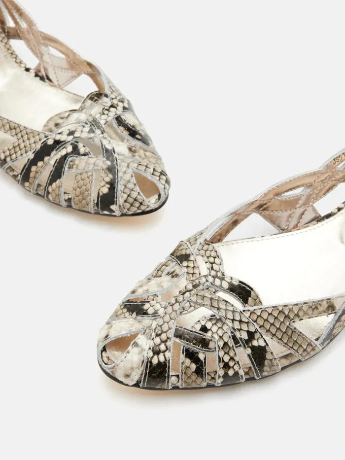 Celina Python-Print Embossed Leather Weaved Flats