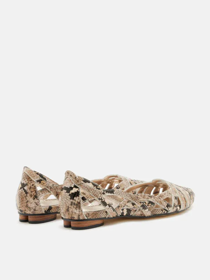 Celina Python-Print Embossed Leather Weaved Flats