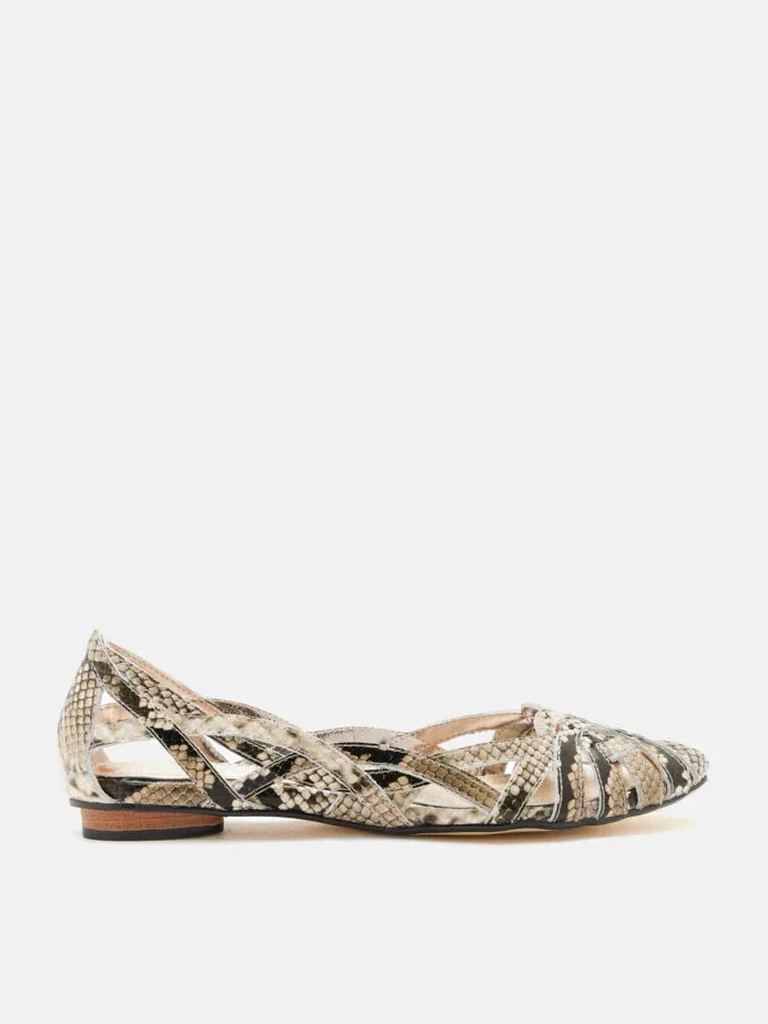 Celina Python-Print Embossed Leather Weaved Flats