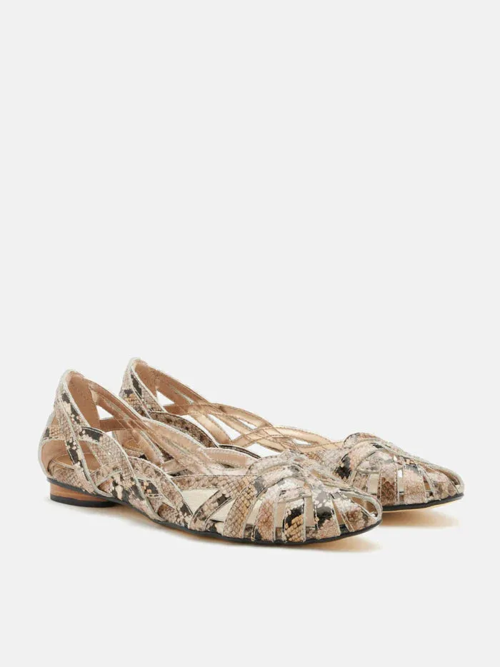Celina Python-Print Embossed Leather Weaved Flats