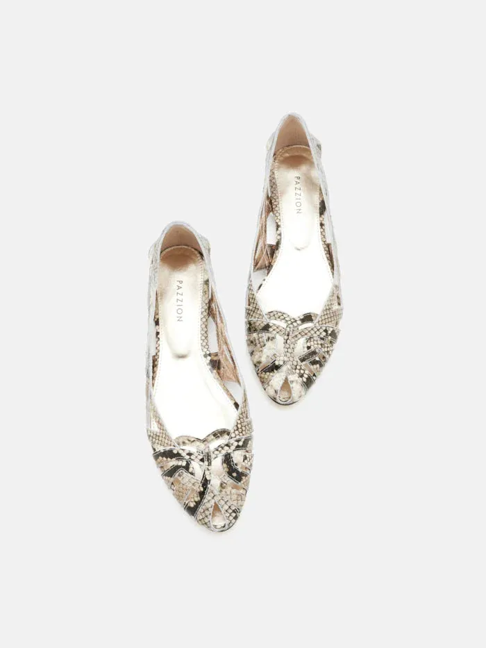 Celina Python-Print Embossed Leather Weaved Flats