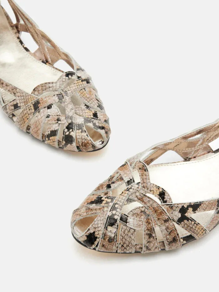 Celina Python-Print Embossed Leather Weaved Flats