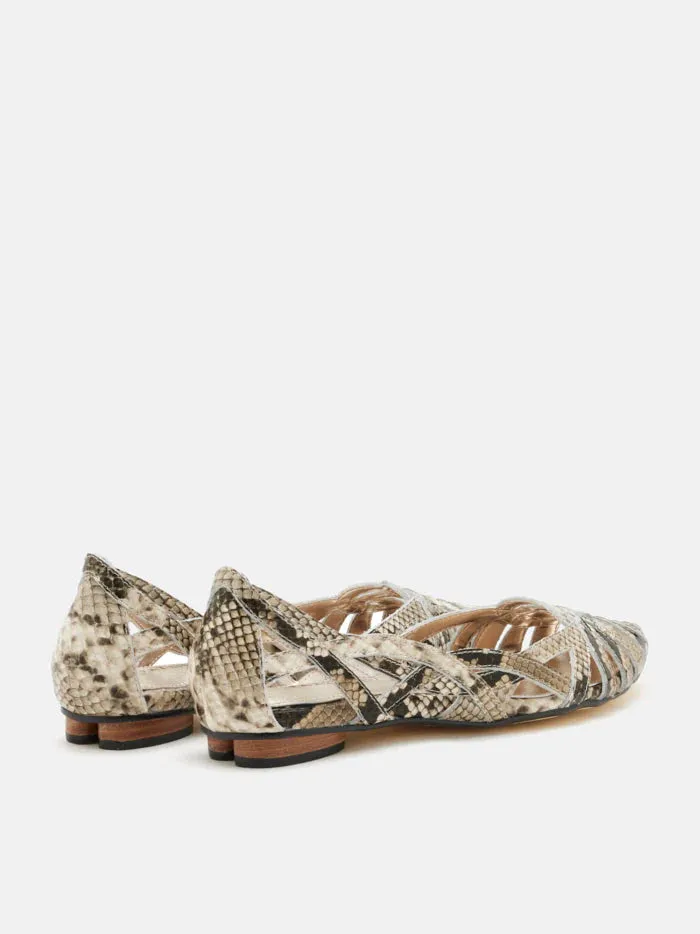Celina Python-Print Embossed Leather Weaved Flats