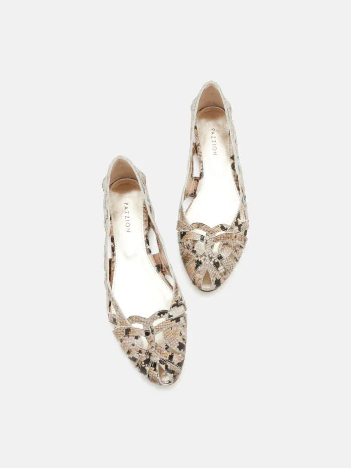 Celina Python-Print Embossed Leather Weaved Flats