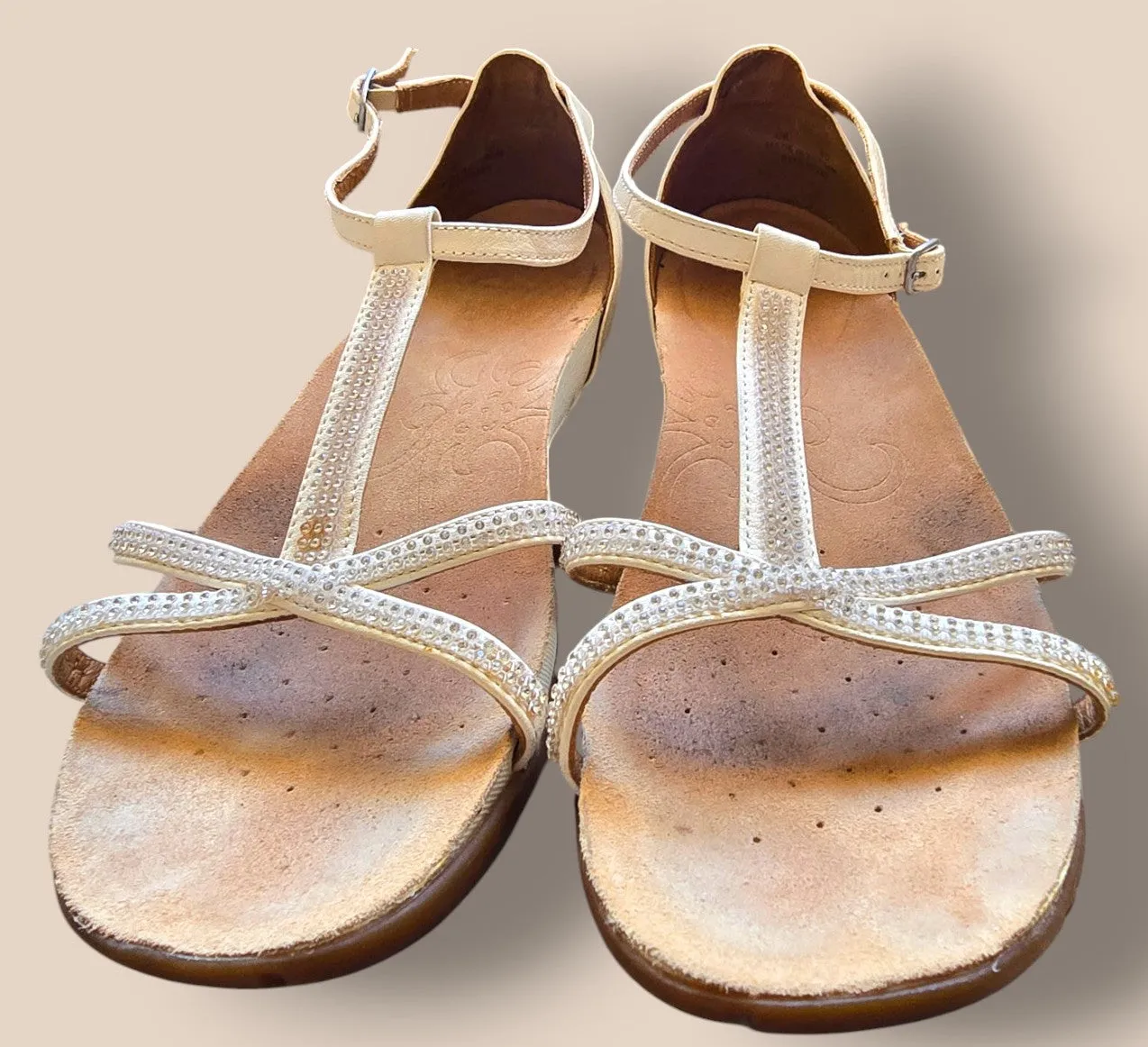 Clarks Womens Cream Diamante Flat Sandals UK 8 EU 42 US 8.5