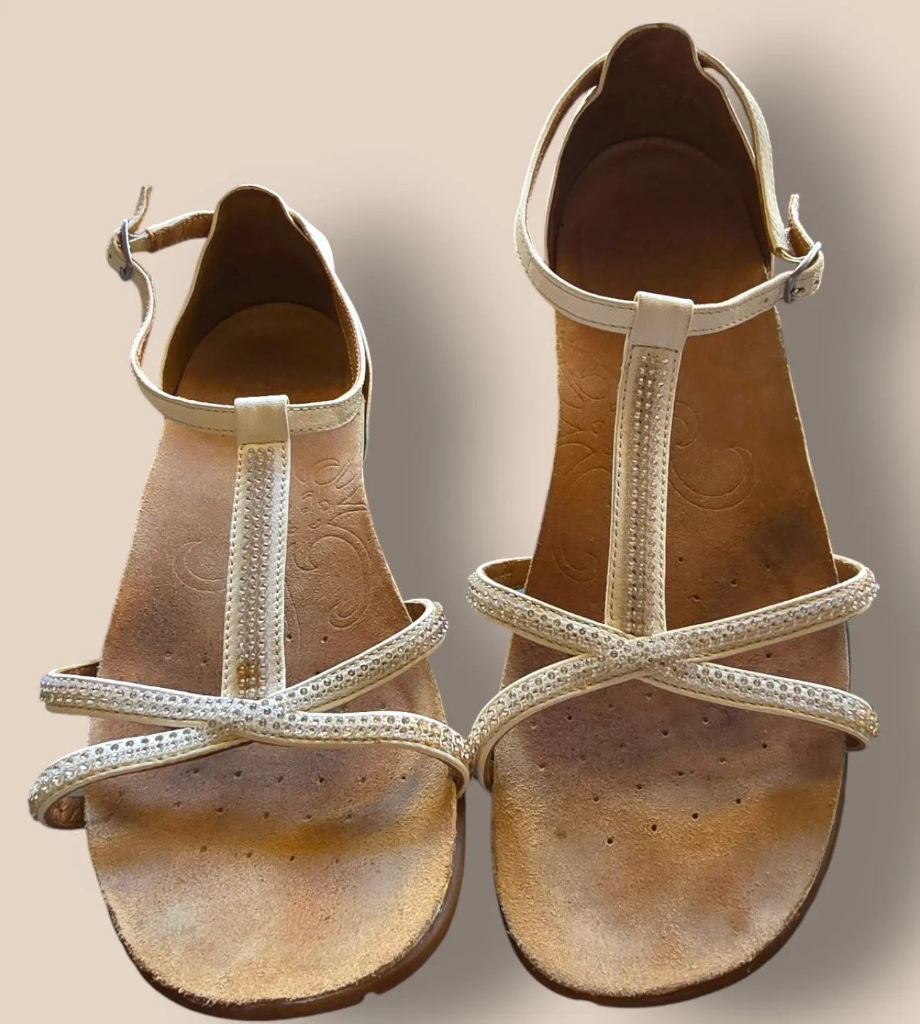 Clarks Womens Cream Diamante Flat Sandals UK 8 EU 42 US 8.5