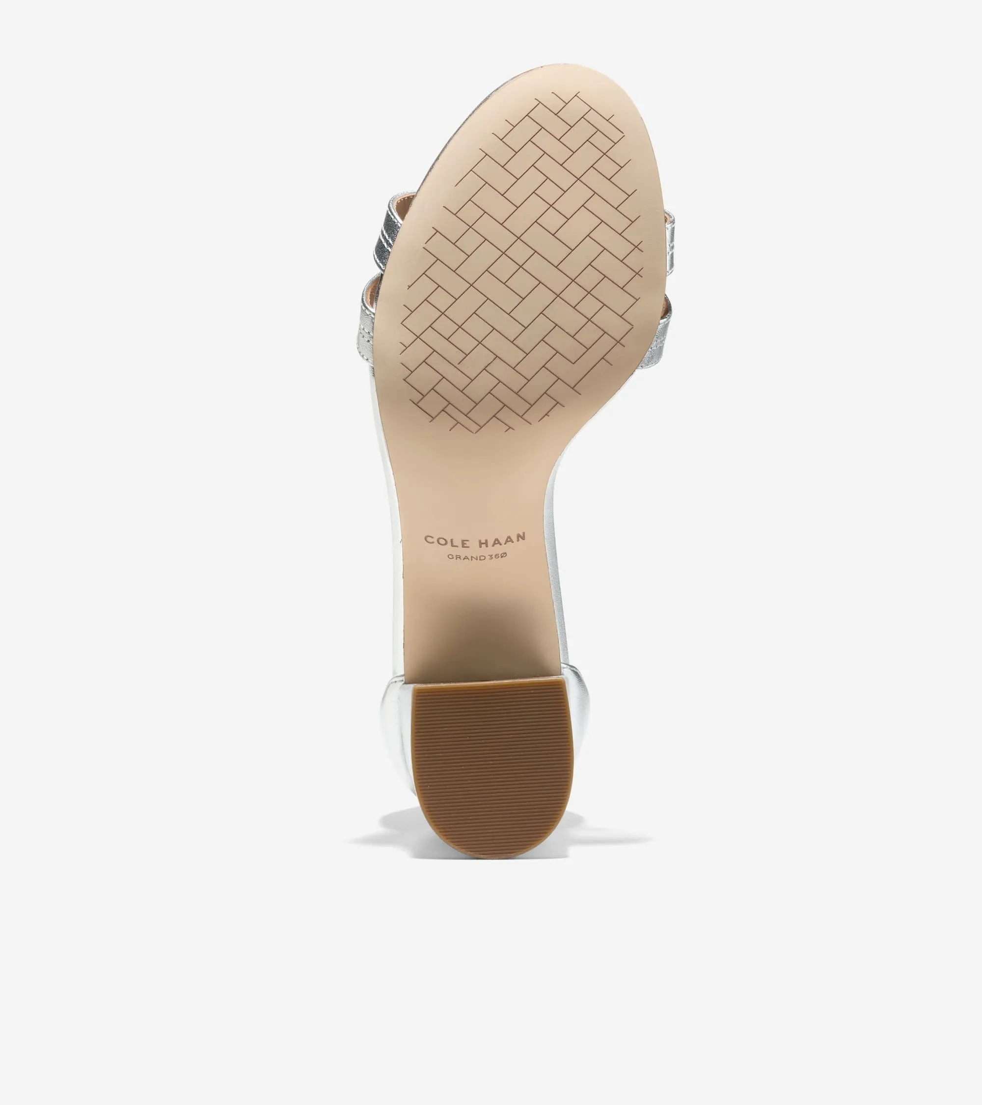 Cole Haan Adelaine Silver Leather Ankle Strap Open Toe Block Heeled Sandals