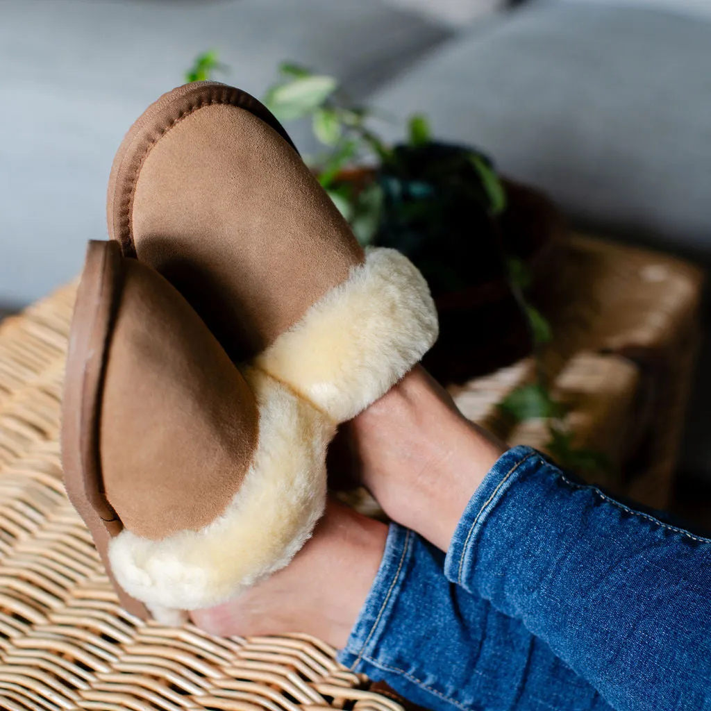Deluxe Ladies 'Daisy' Sheepskin Slipper Mule - Chestnut