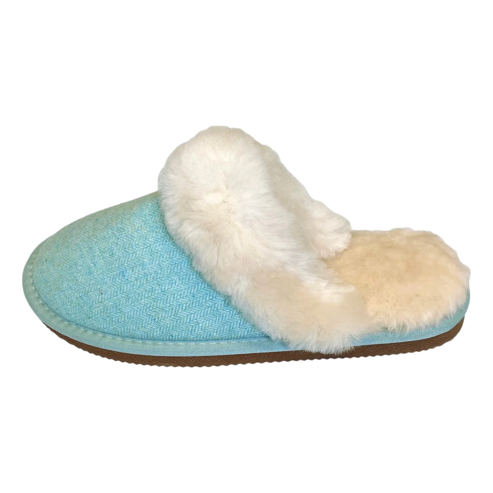 Deluxe Ladies 'Daisy' Sheepskin Slipper Mule - Herringbone Aqua