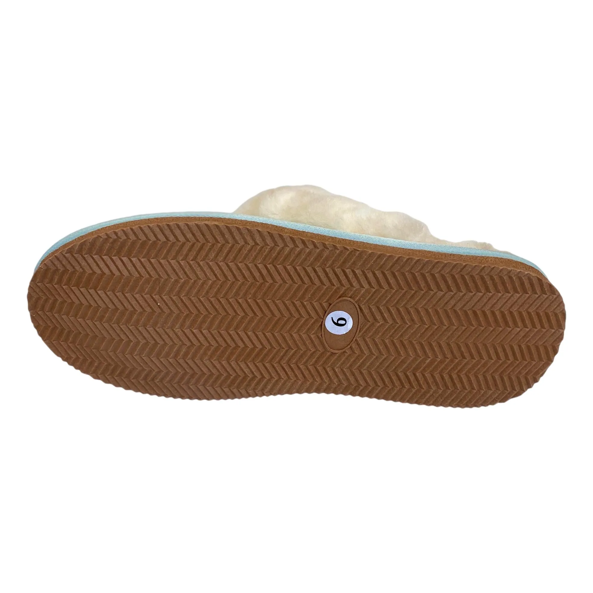Deluxe Ladies 'Daisy' Sheepskin Slipper Mule - Herringbone Aqua