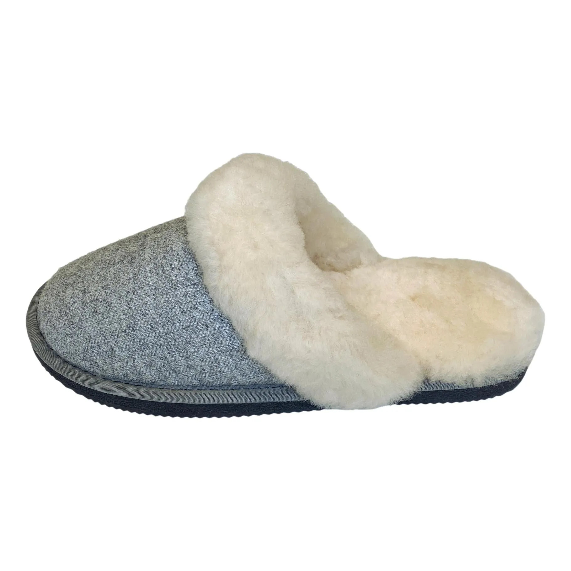 Deluxe Ladies 'Daisy' Sheepskin Slipper Mule - Herringbone Grey