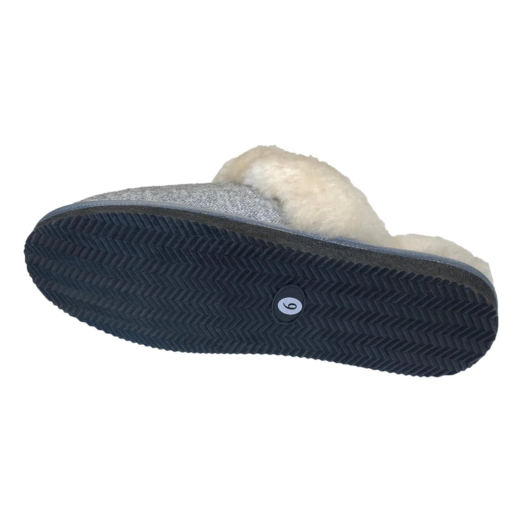 Deluxe Ladies 'Daisy' Sheepskin Slipper Mule - Herringbone Grey
