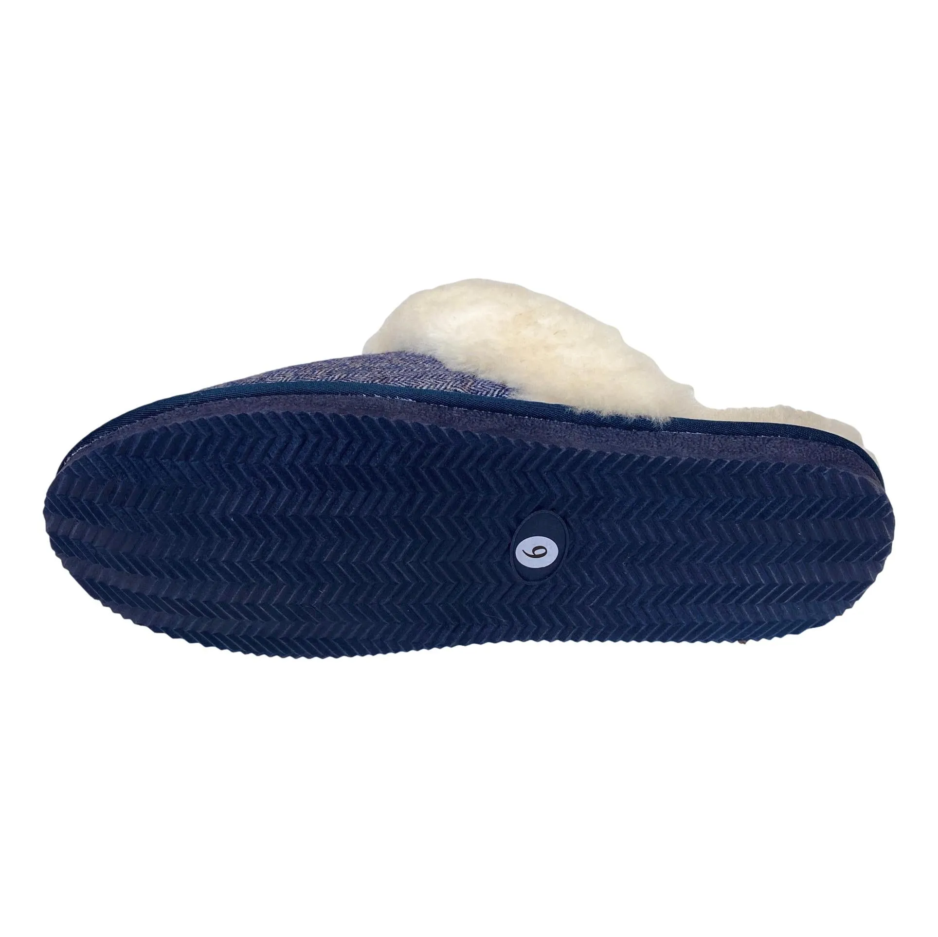 Deluxe Ladies 'Daisy' Sheepskin Slipper Mule - Herringbone Navy