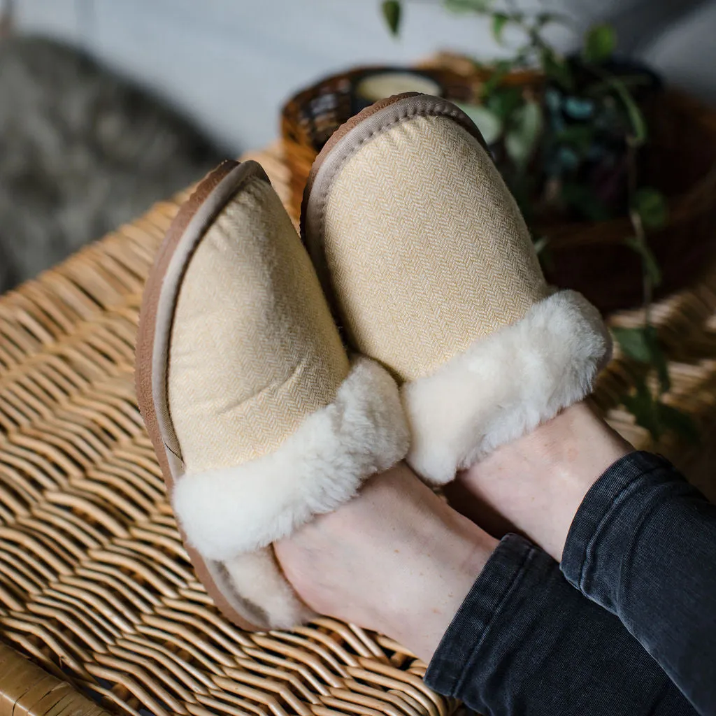 Deluxe Ladies 'Daisy' Sheepskin Slipper Mule - Herringbone Yellow