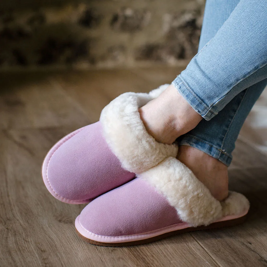 Deluxe Ladies 'Daisy' Sheepskin Slipper Mule - Rose