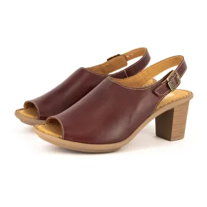 Ethuso : Ladies High-Heeled Leather Sandal in Raisin Relaxa