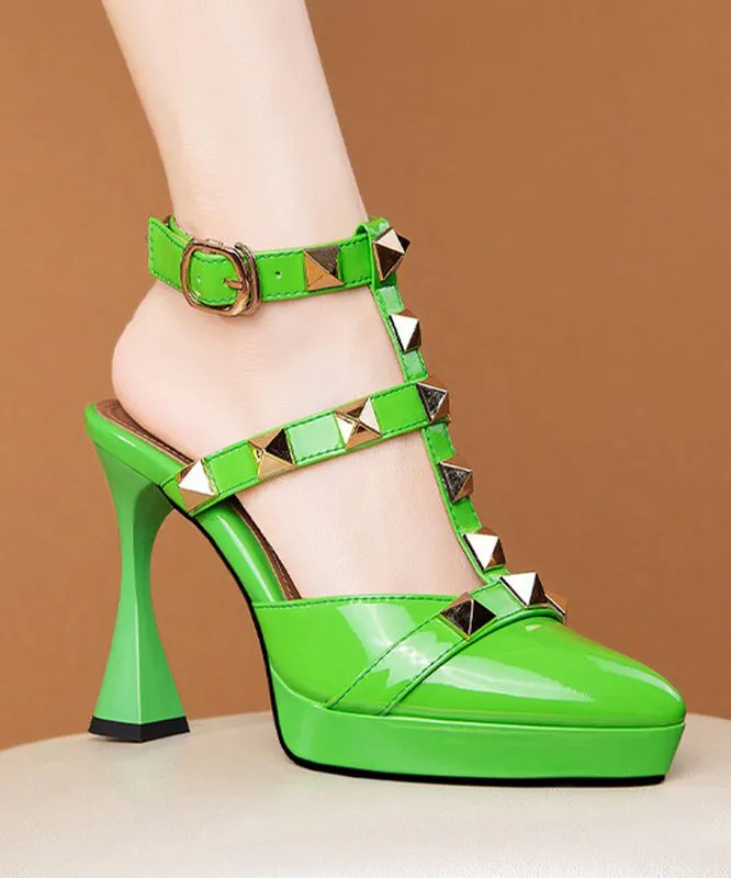 Fashion Black Rivet High Heel Sheepskin Platform Sandals JJ009