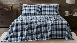 Flannel Printed Classic Plaid Multi Navy Sheet Set