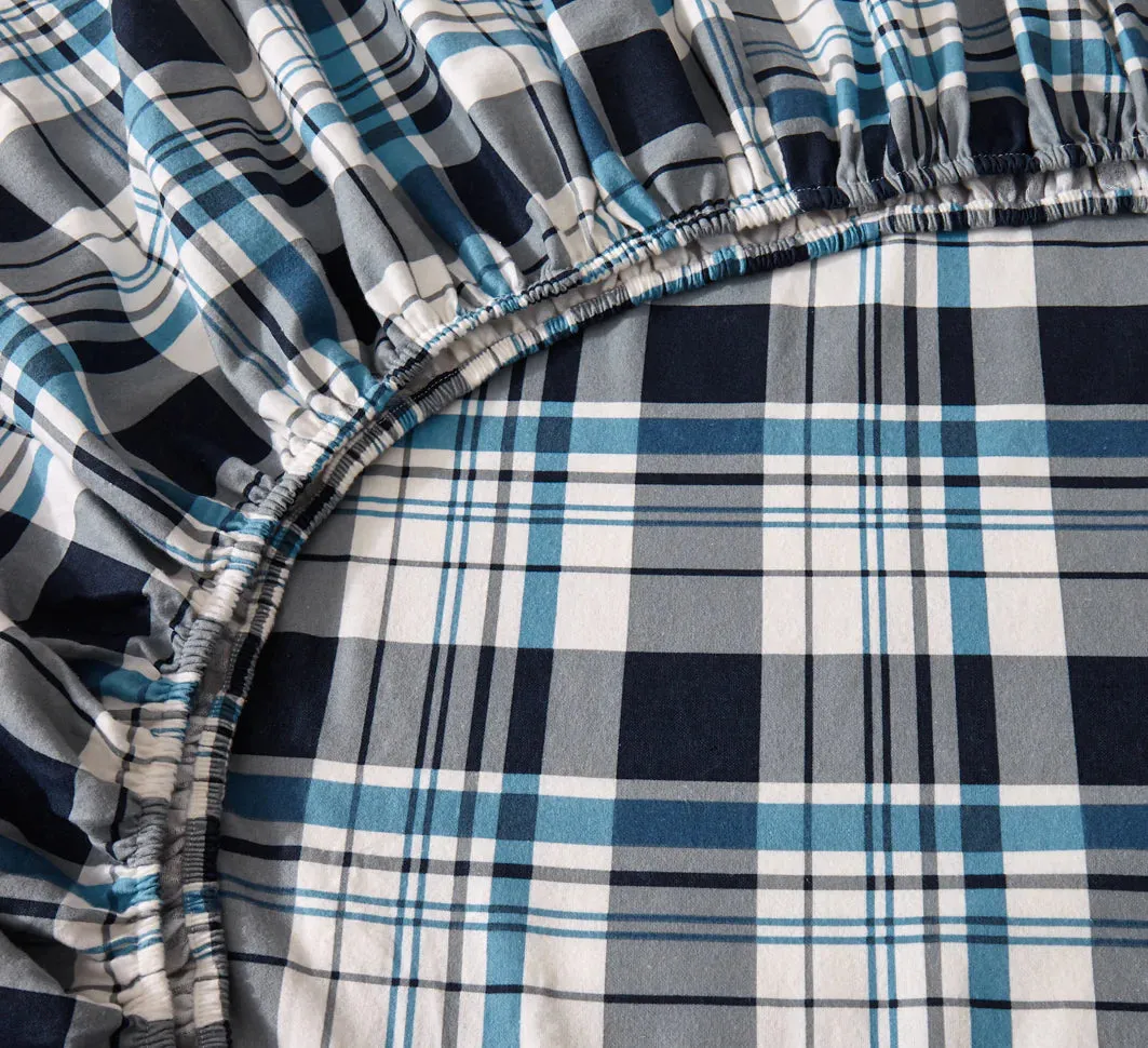 Flannel Printed Classic Plaid Multi Navy Sheet Set