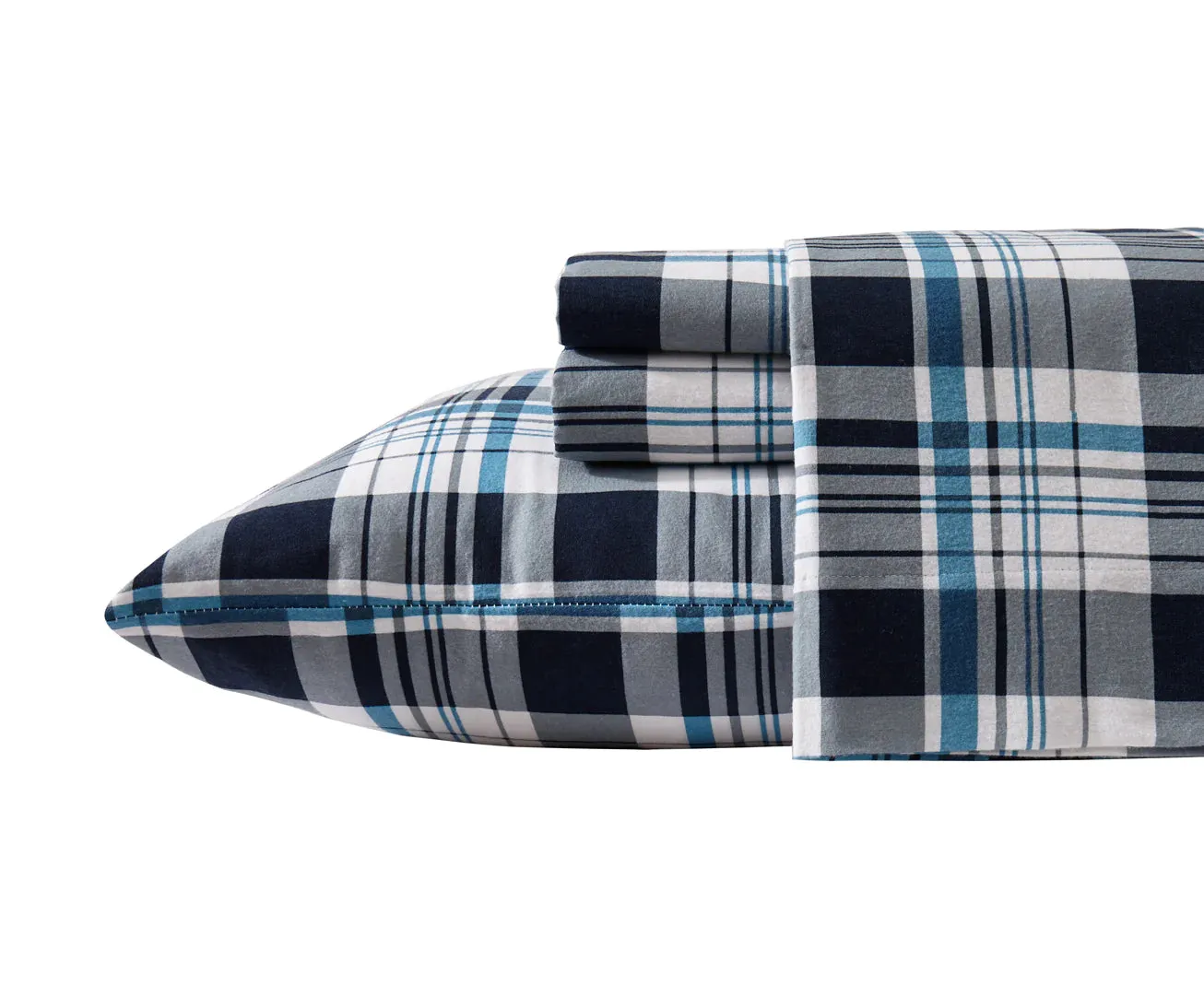 Flannel Printed Classic Plaid Multi Navy Sheet Set