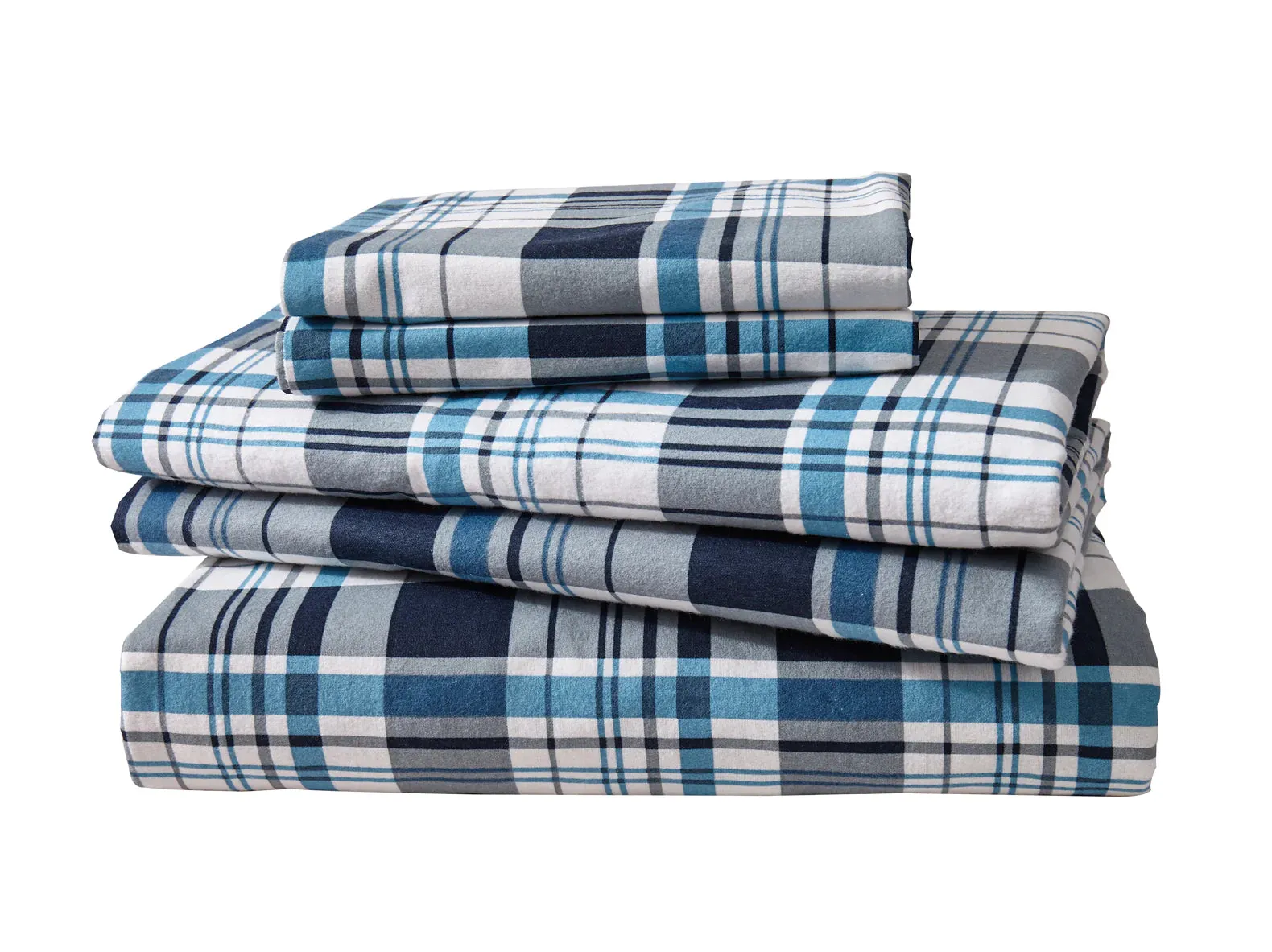 Flannel Printed Classic Plaid Multi Navy Sheet Set
