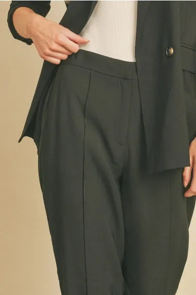 Front Seem Black Cropped Dress Pants