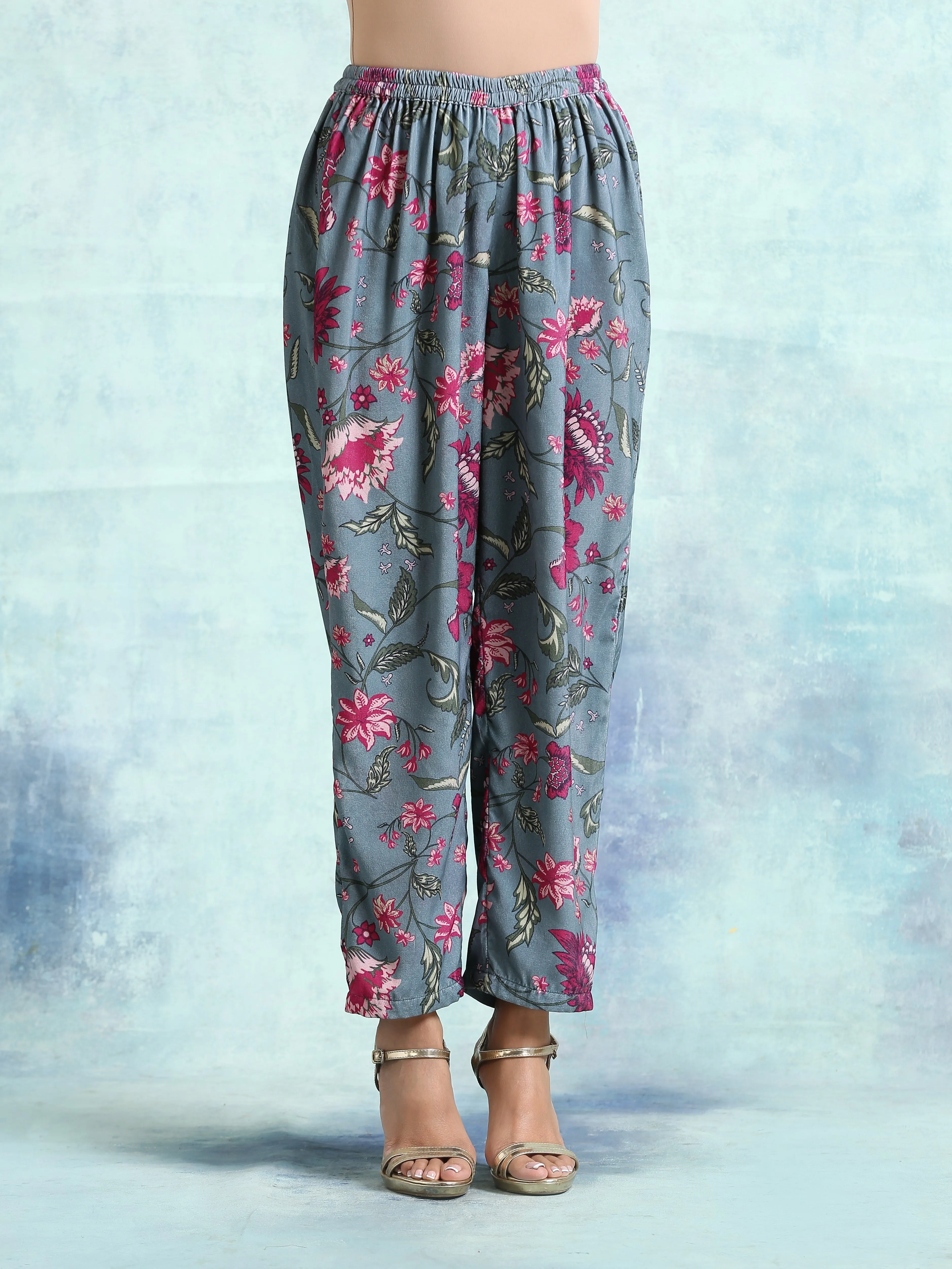 Grey Printed Velvet Co-Ord Set