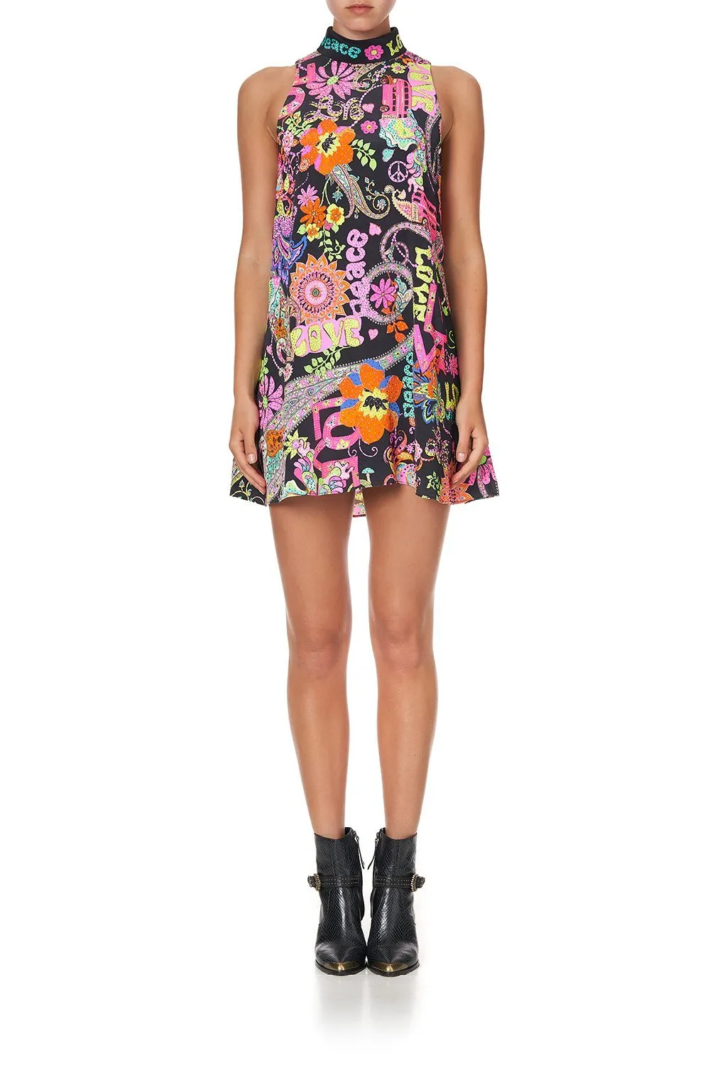 HIGH COLLAR SHIFT DRESS PEACE LOVE AND HAIR