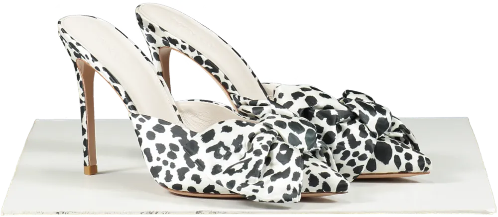 House of CB White Beaubelle Dalmatian Print Oversized Bow Mules UK 8 EU 41 