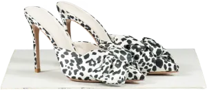 House of CB White Beaubelle Dalmatian Print Oversized Bow Mules UK 8 EU 41 