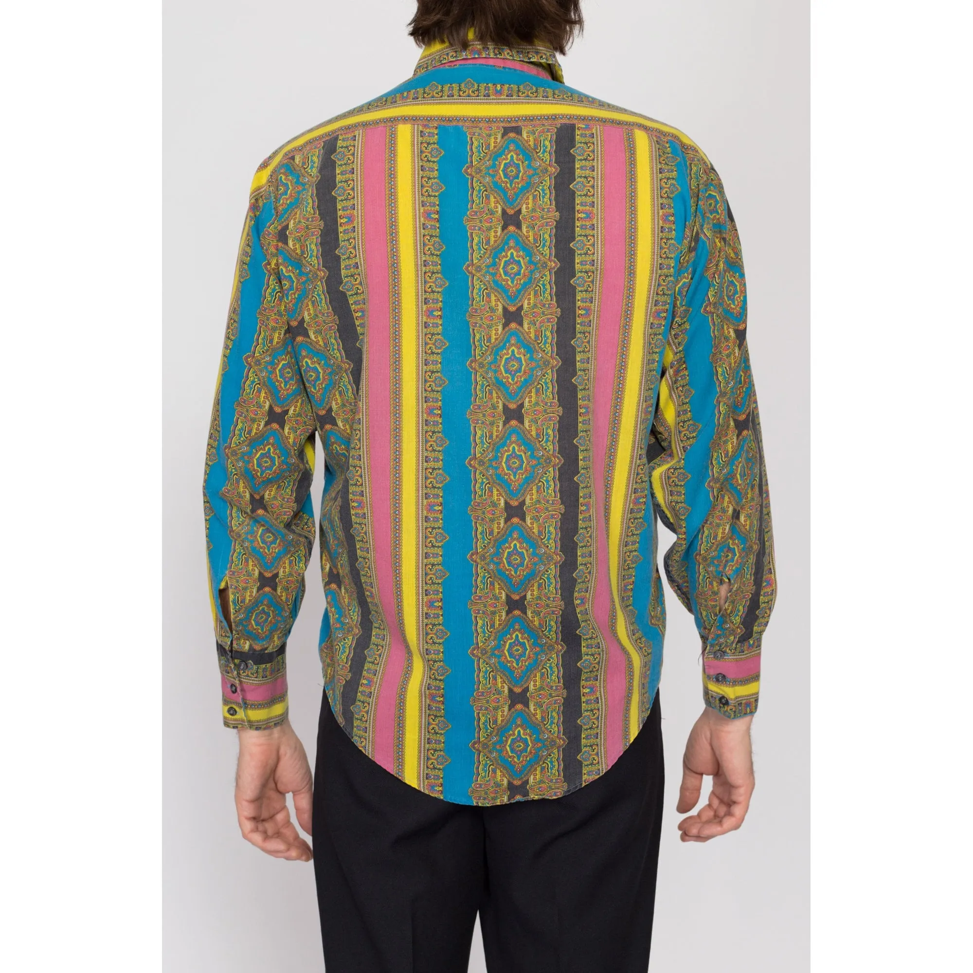 Large 70s Psychedelic Baroque Striped Disco Shirt