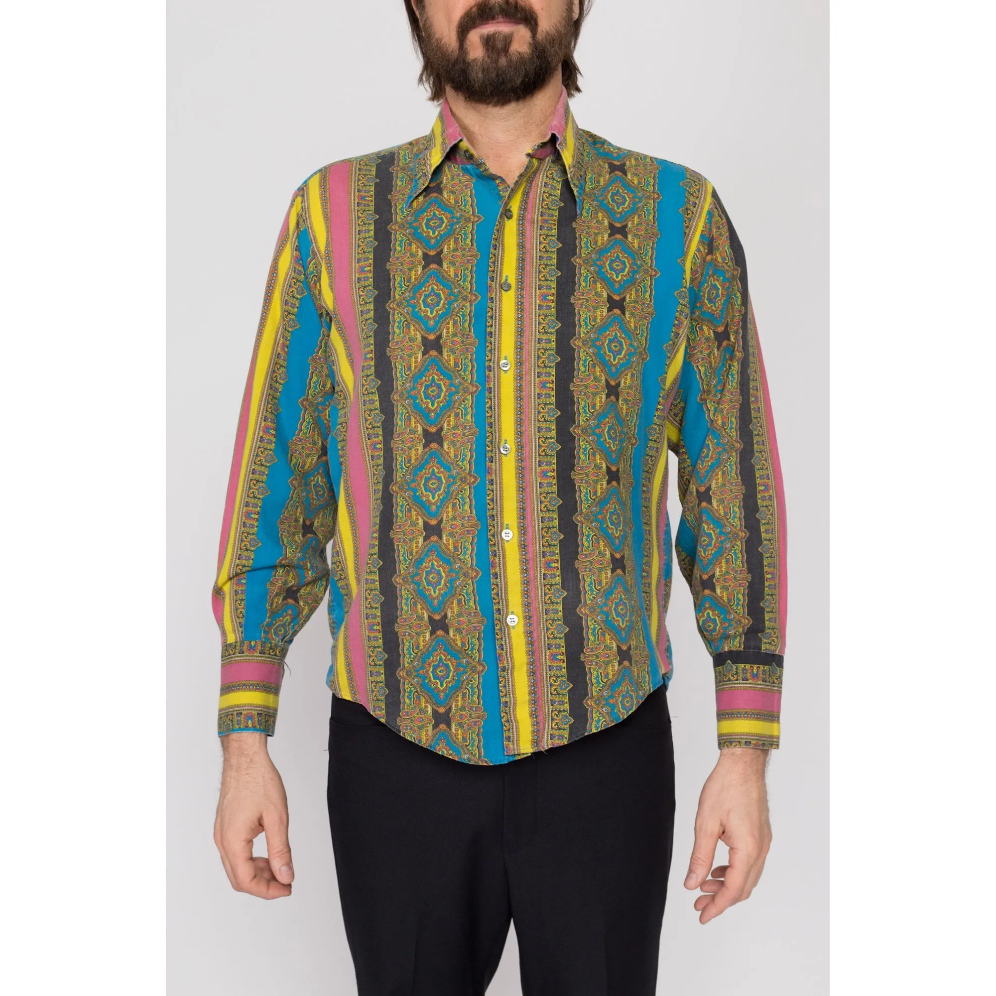 Large 70s Psychedelic Baroque Striped Disco Shirt