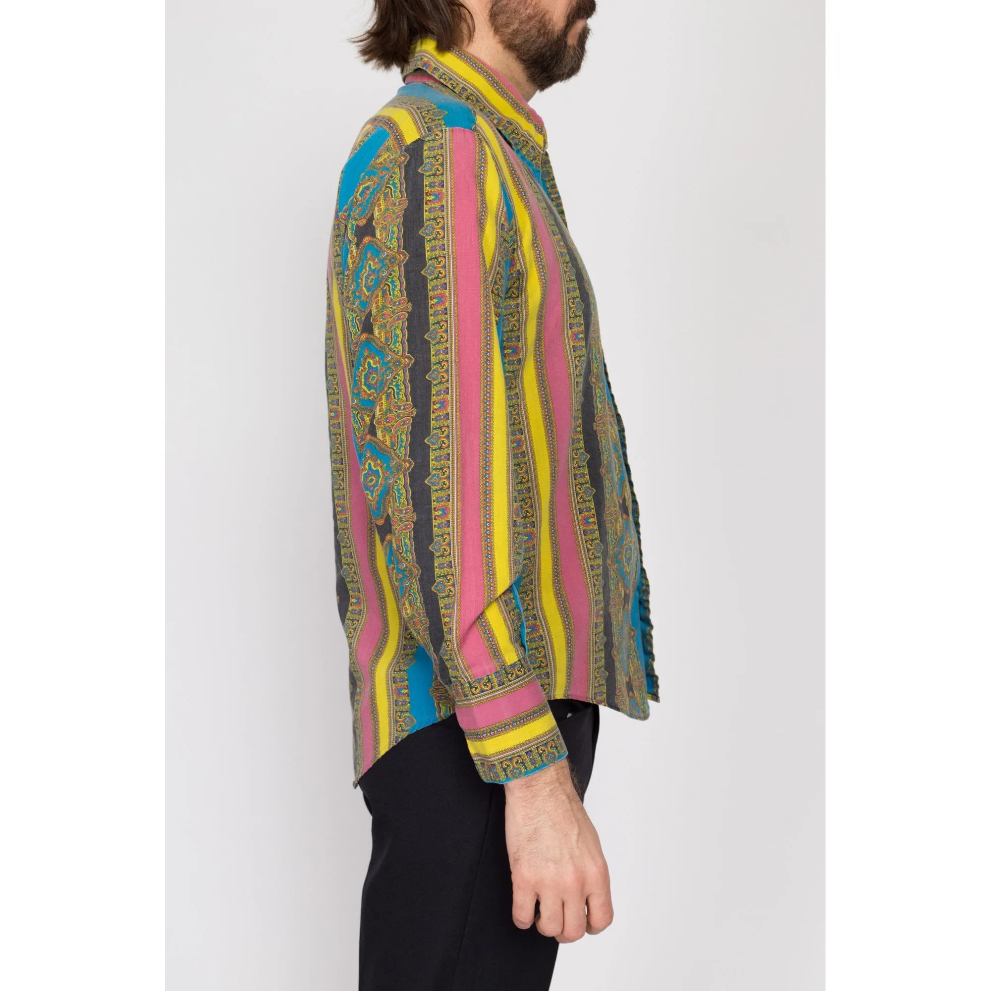 Large 70s Psychedelic Baroque Striped Disco Shirt