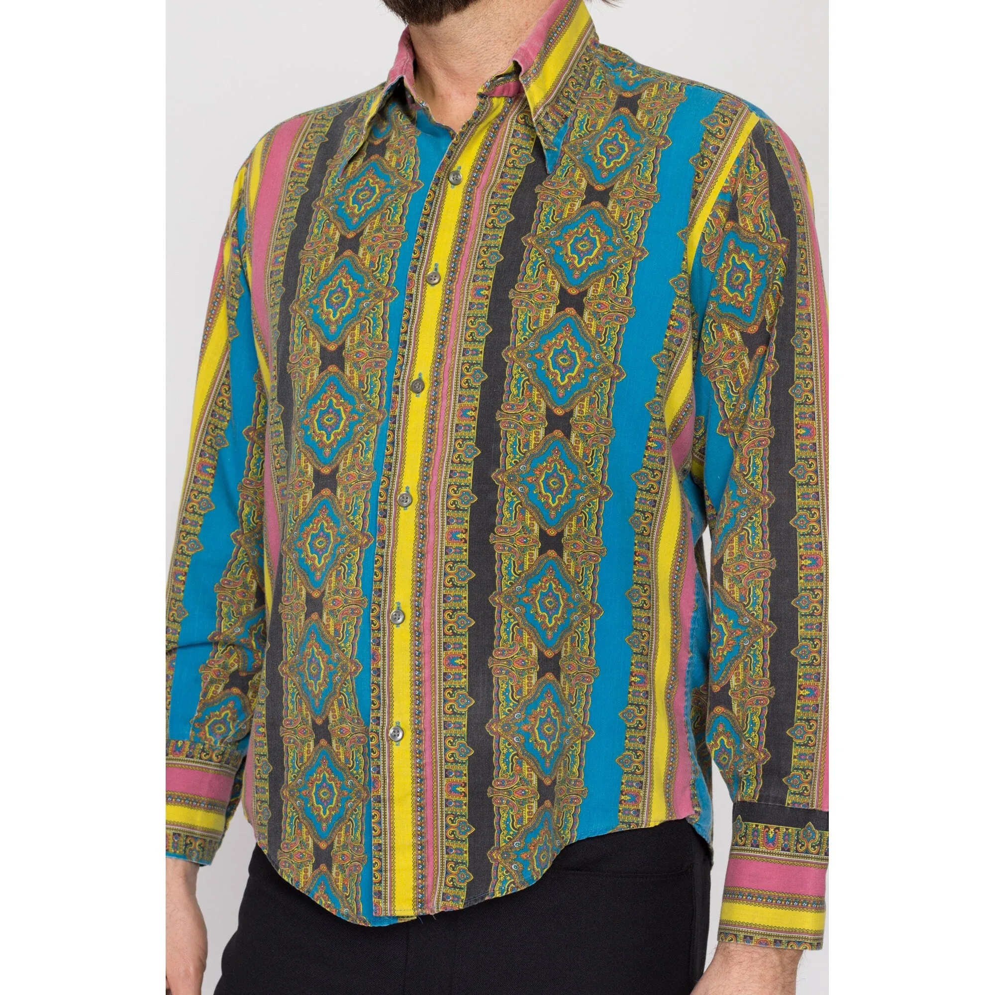 Large 70s Psychedelic Baroque Striped Disco Shirt