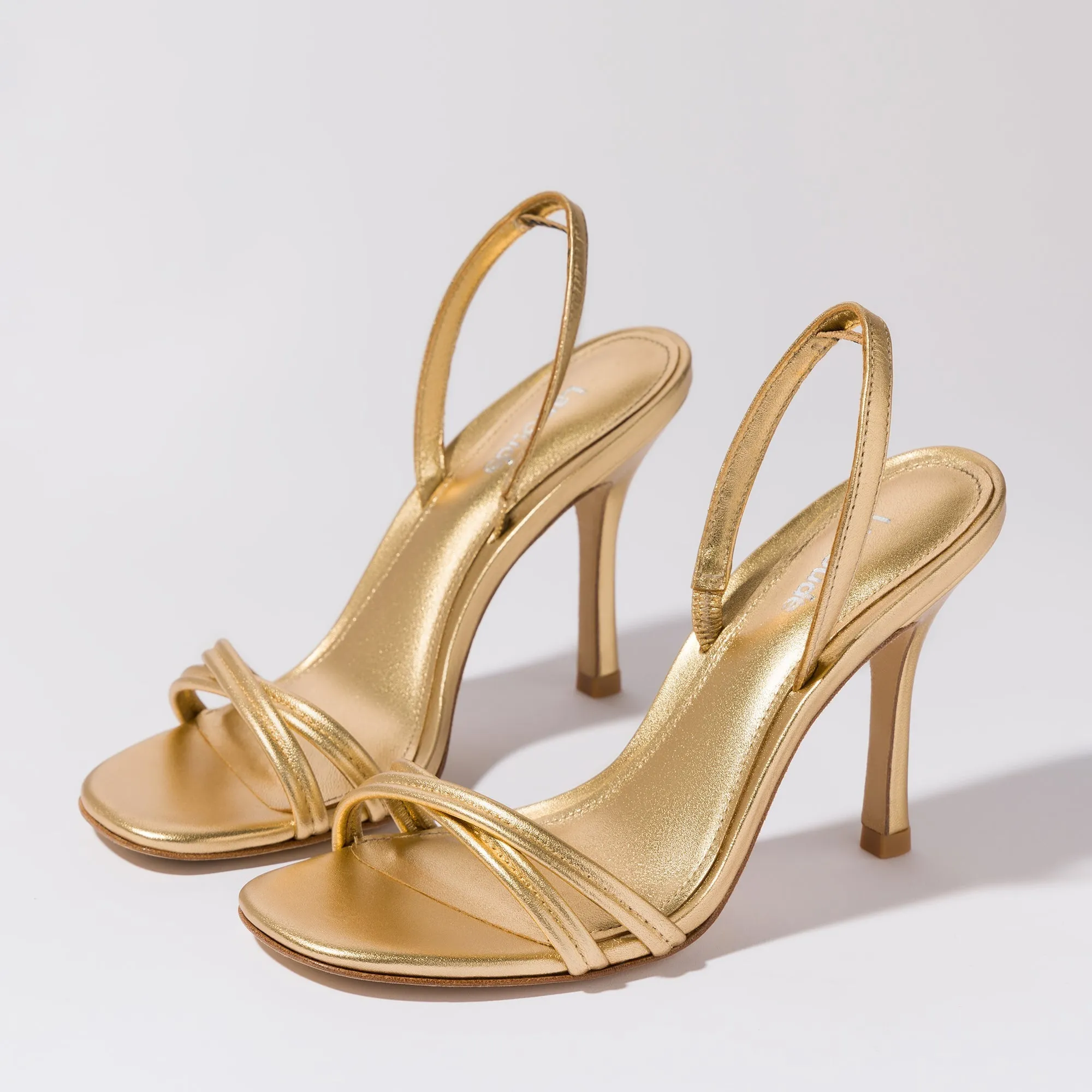 Larroude Annie Sandal In Gold Metallic Leather