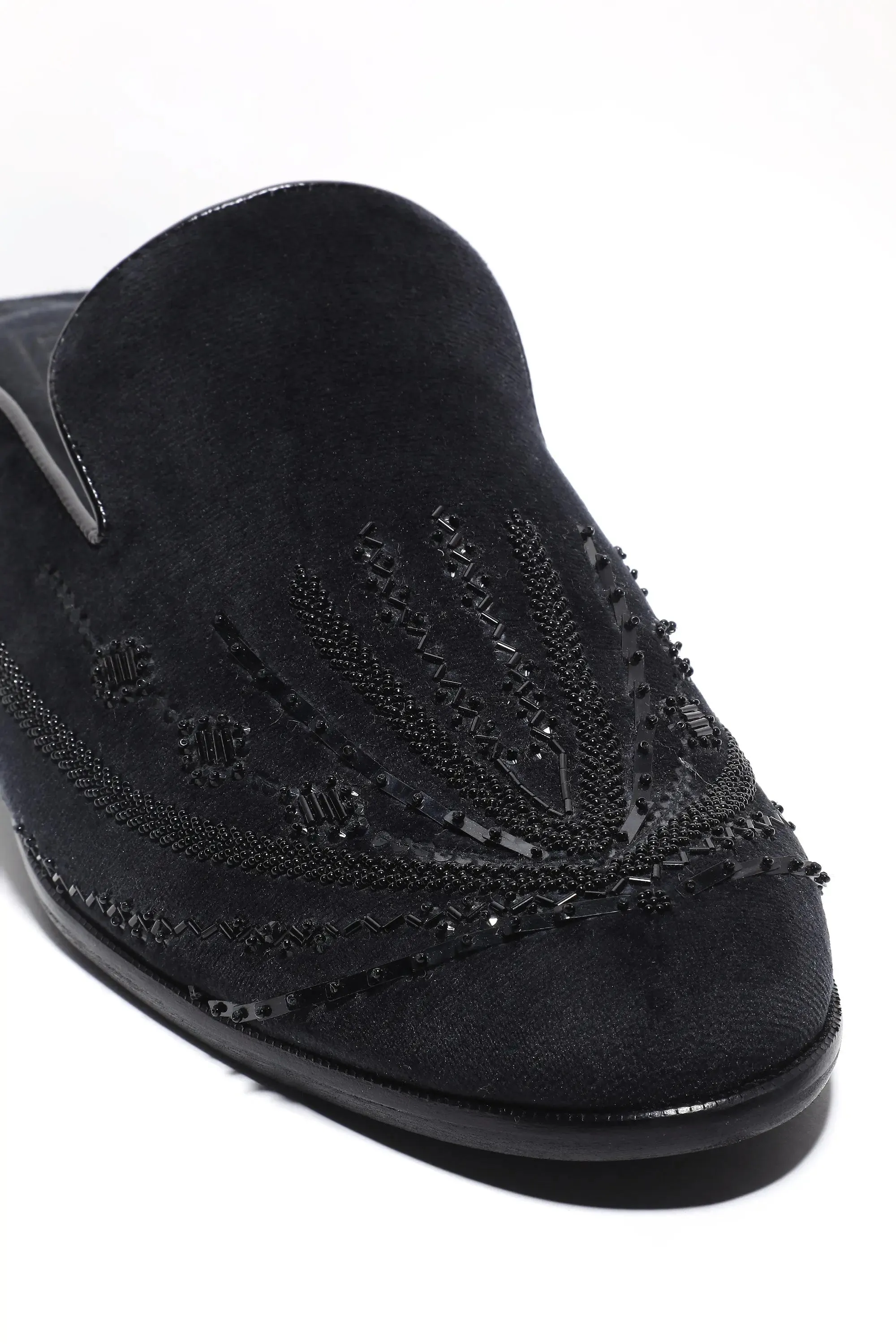 Noir Elegance Symmetry Velvet Mules