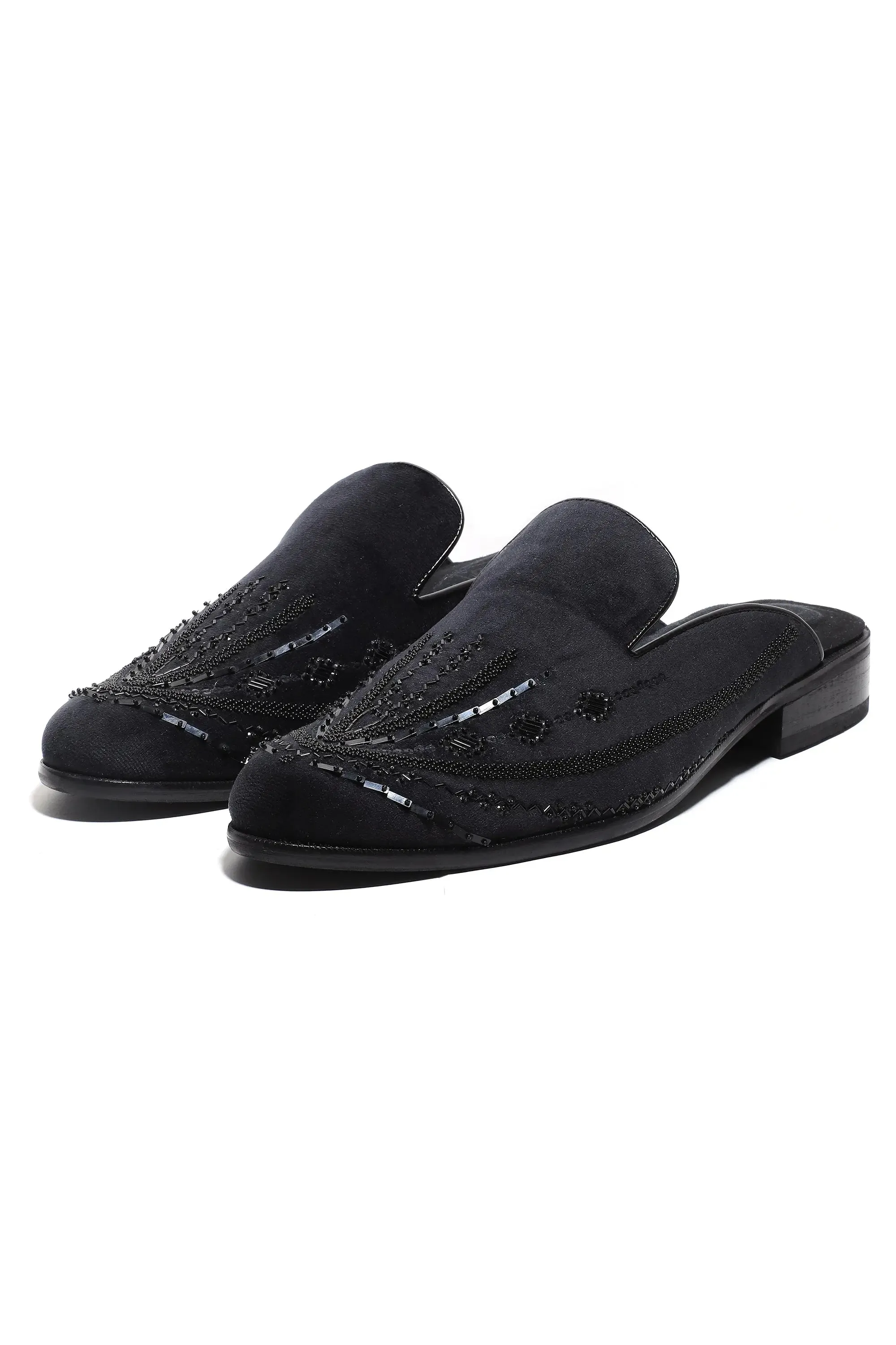 Noir Elegance Symmetry Velvet Mules
