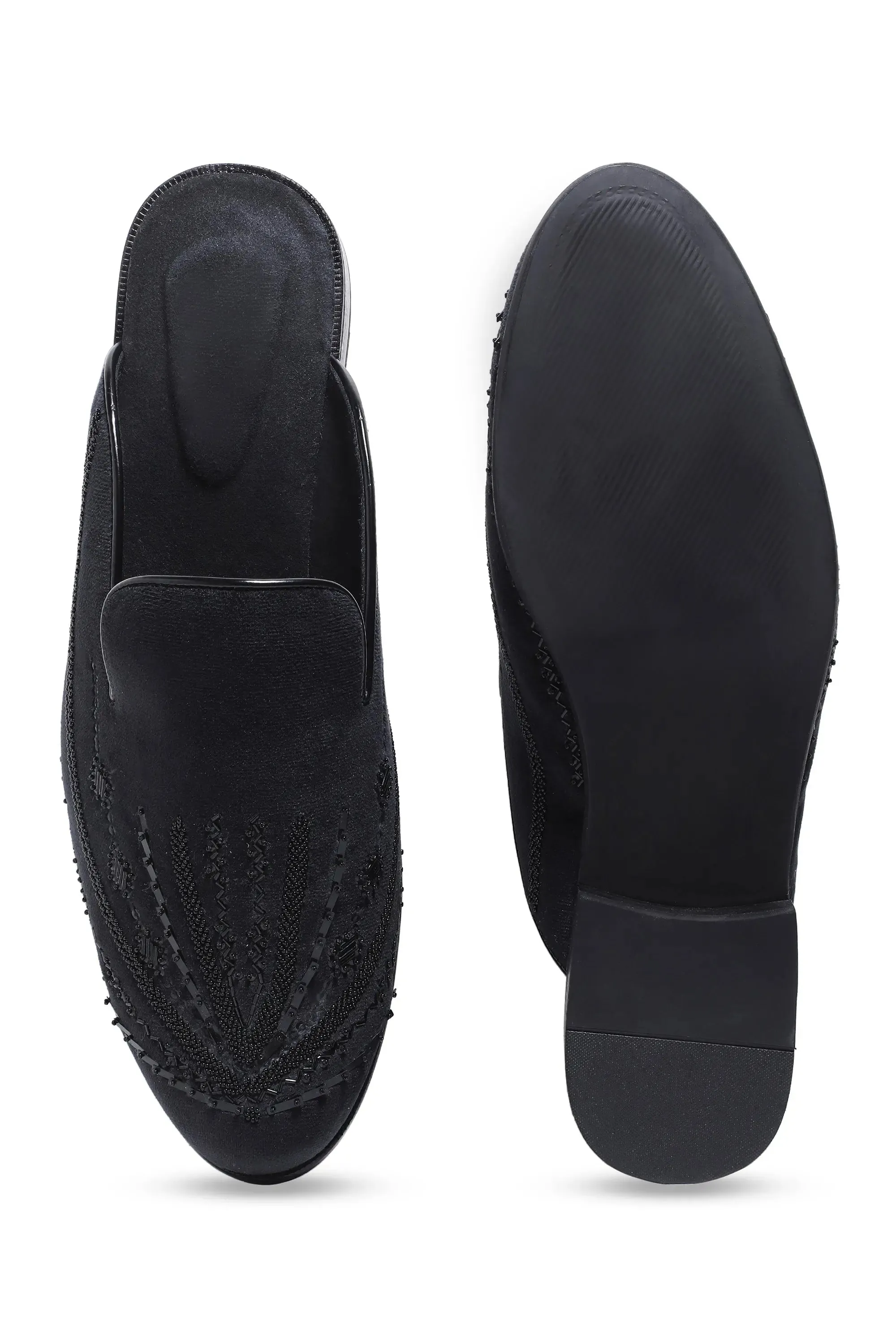 Noir Elegance Symmetry Velvet Mules