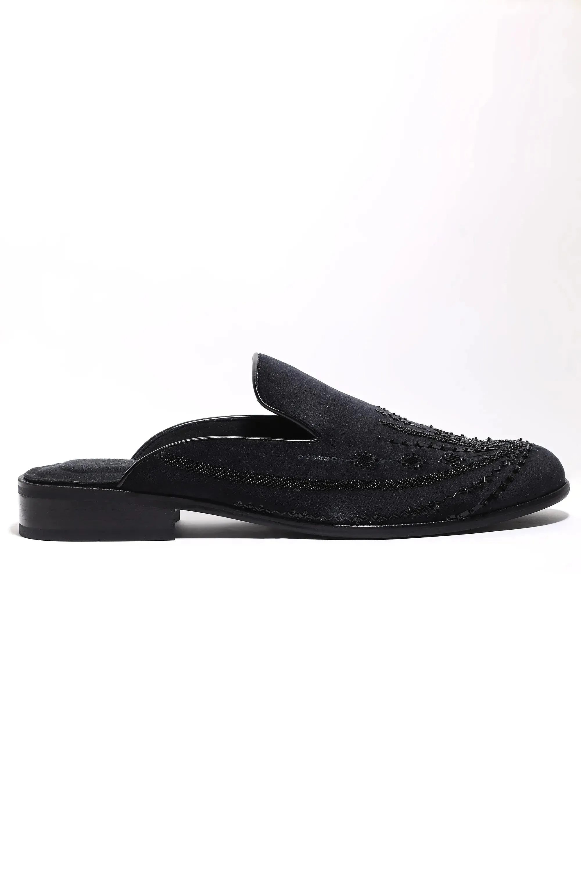 Noir Elegance Symmetry Velvet Mules