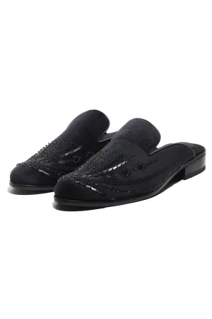 Noir Elegance Symmetry Velvet Mules